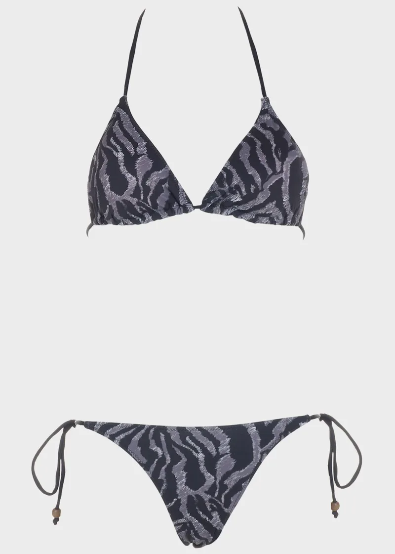 Σετ bikini τριγωνάκι all print. Kαλύπτει B Cup ΜΑΥΡΟ