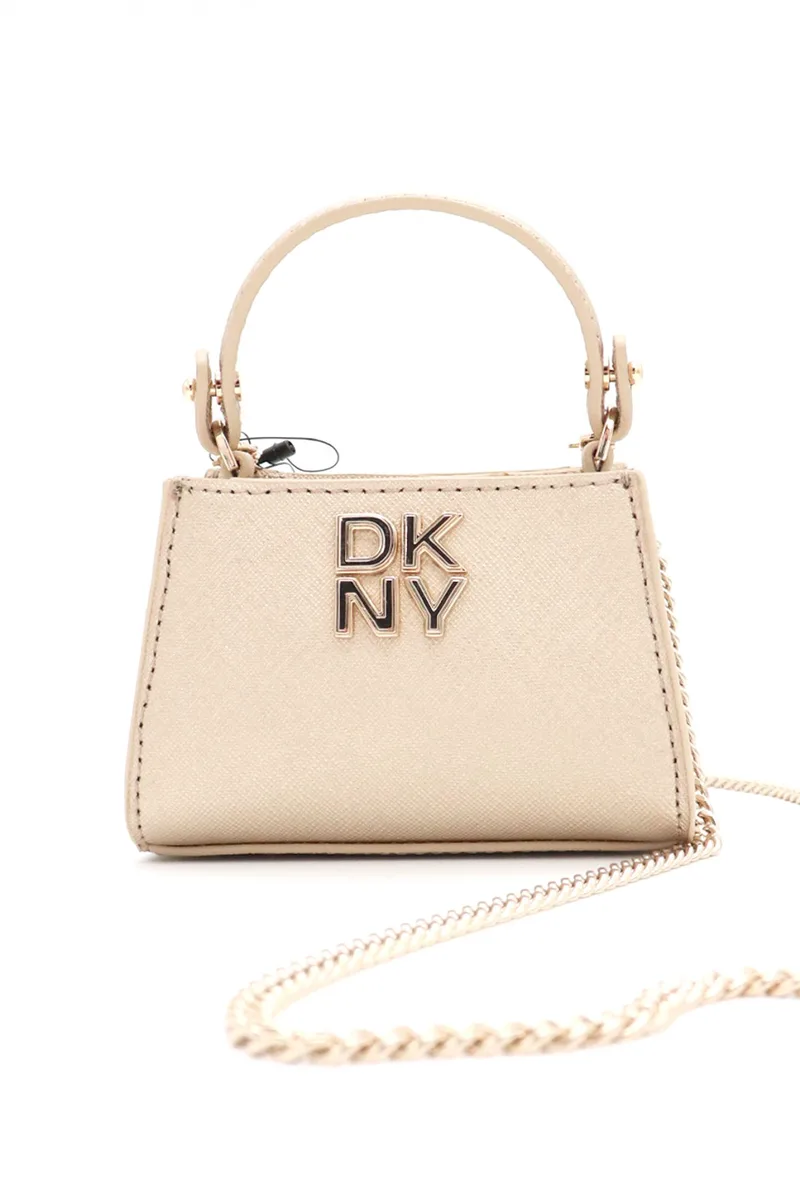 DKNY ΤΣΑΝΤΑΚΙ ΧΕΙΡΟΣ/CROSSBODY ΔΕΡΜΑ LOGO ΜΕΤΑΛΛΙΚΟ ΧΡΥΣΟ