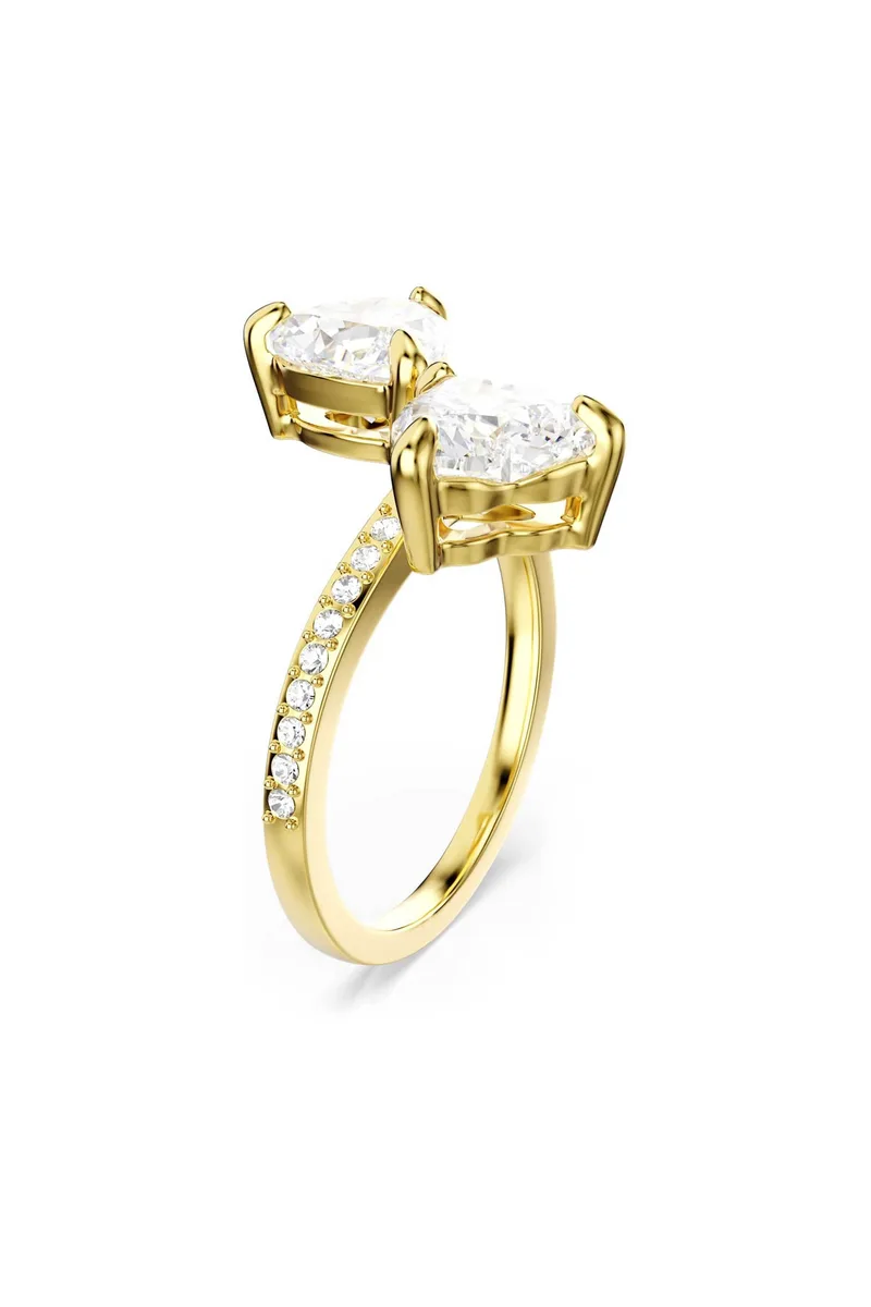 Swarovski γυναικείο ανοιχτό δαχτυλίδι κοπή heart, pavé, λευκό, επιμετάλλωση σε χρυσαφί τόνο "Mesmera" (58) - 5733479