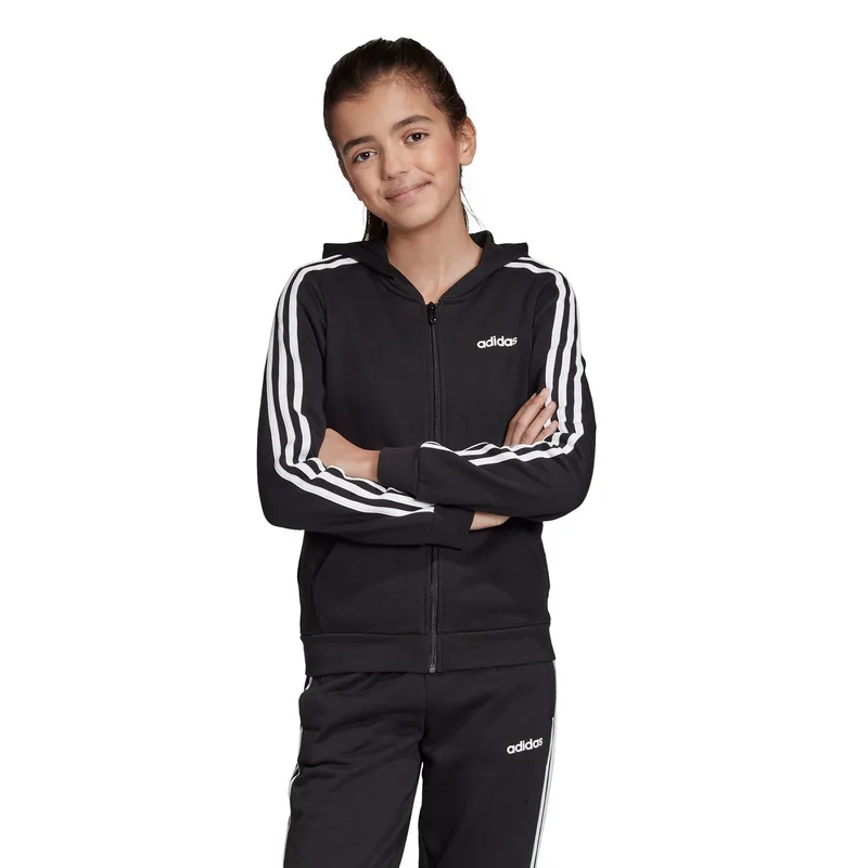 GIRL`S ESSENTIALS 3-STRIPES FZ HOODIE ΜΑΥΡΟ