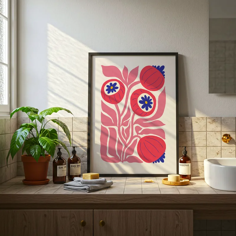 Πόστερ PINK AND RED ABSTRACT FLORAL