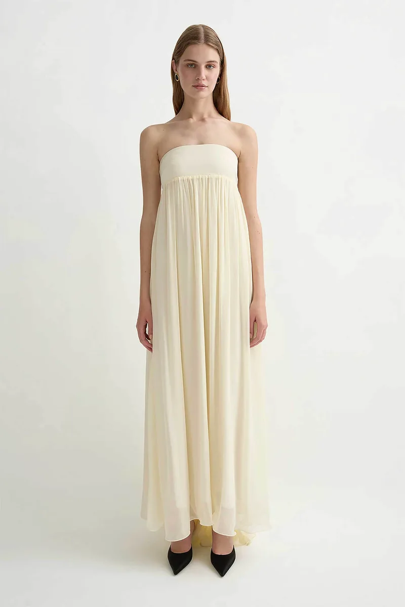 Posse γυναικείο maxi φόρεμα strapless "Solene" - PS1744-BTY Κίτρινο Ανοιχτό