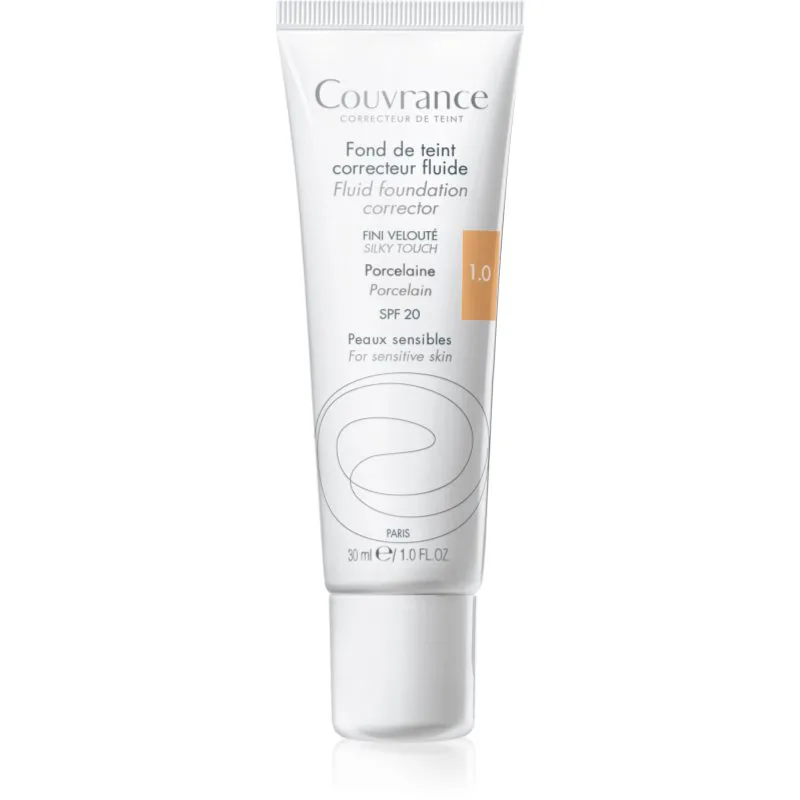 Avène Couvrance Fluid Foundation Corrector υγρό καλυπτικό μεικ απ SPF 20 απόχρωση 1.0 Porcelain 30 ml