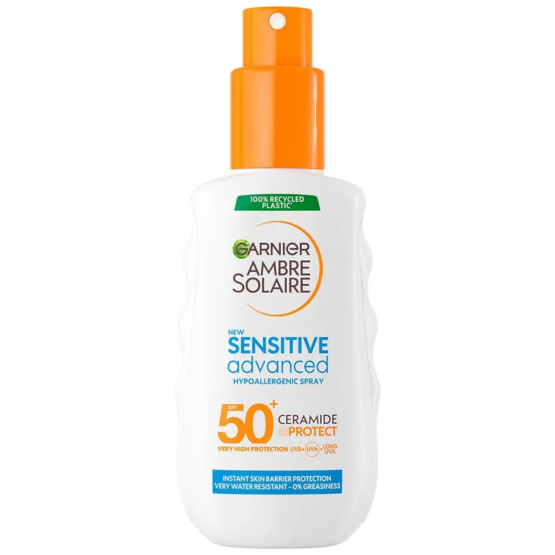 Garnier Ambre Solaire Sensitive Advanced Hypoallergenic Spray Spf50+ Αντηλιακό Spray Προσώπου, Σώματος με Πολύ Υψηλή Προστασία για την Ευαίσθητη Επιδερμίδα 150ml