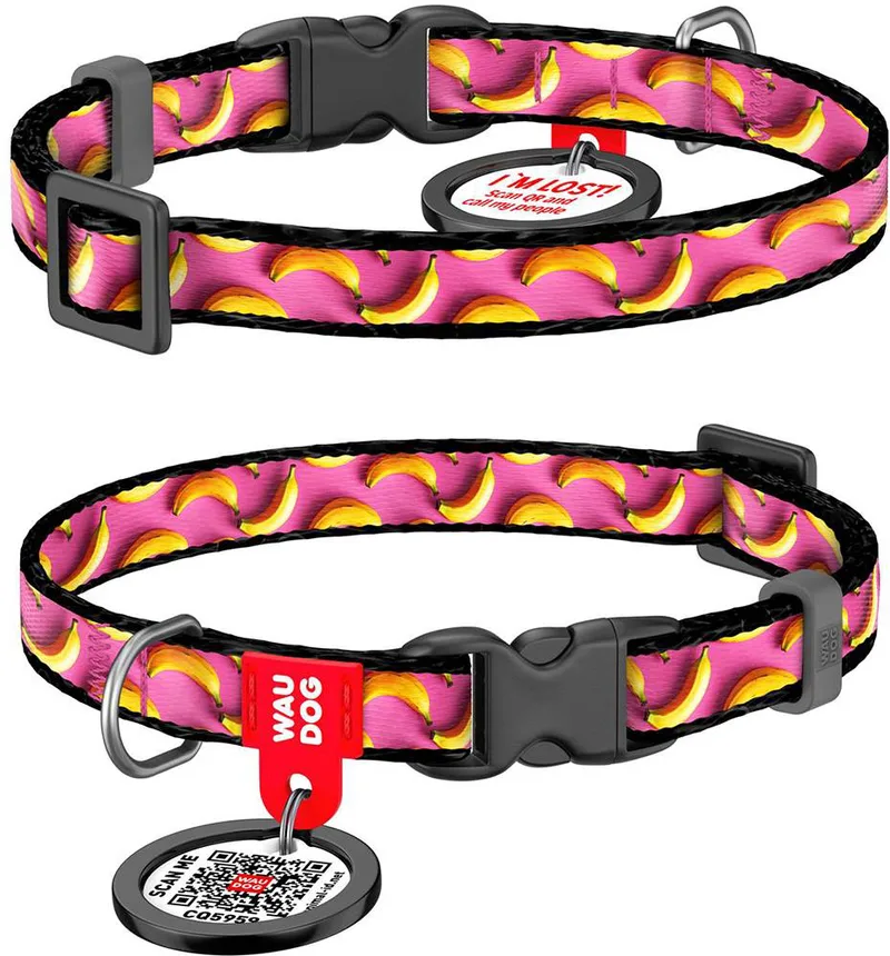 ΠΕΡΙΛΑΙΜΙΟ WAUDOG BANANAS ON PINK PLASTIC FASTEX (15MM / 25-35CM)