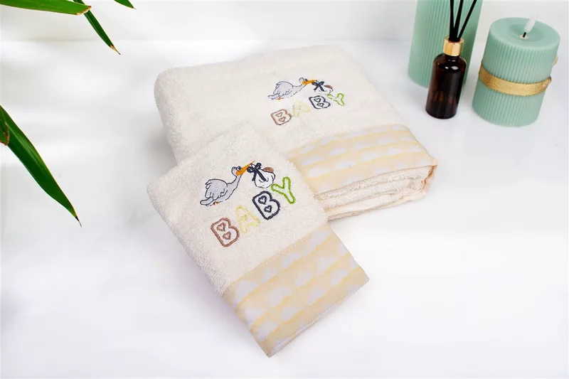 Σετ Πετσέτες 2τμχ Βαμβακερές Stork 194 Ecru-Yellow DimCol