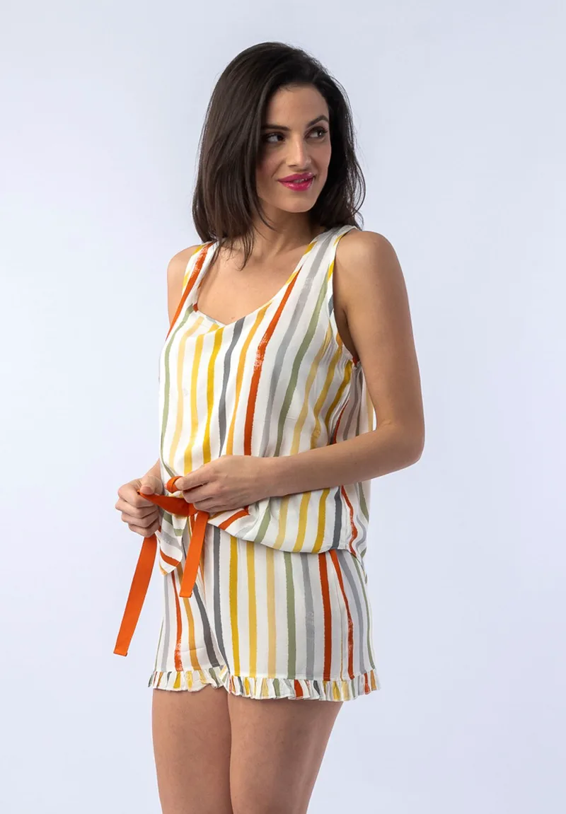 Πιτζάμα γυναικεία με σορτσάκι Color Stripes 12778