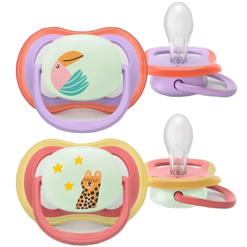 Philips Avent Ultra Air Nighttime Silicone Soother 18m+ Κωδ SCF376/33 Ορθοδοντική Πιπίλα Σιλικόνης που Λάμπει στο Σκοτάδι, 2 Τεμάχια Λιλά - Κοραλί