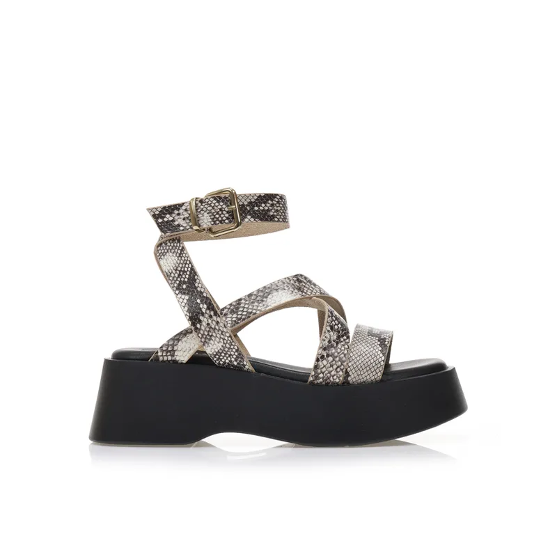 Flatforms animal print δερματίνη με πολλαπλά λουράκια ΦΙΔΙ
