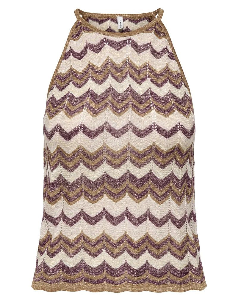ONLY ONLASTER SL GLITTER TOP KNT 15369377-FoxtrotGrape W/Cloud D/Pale L/Gold Glitter Mixed