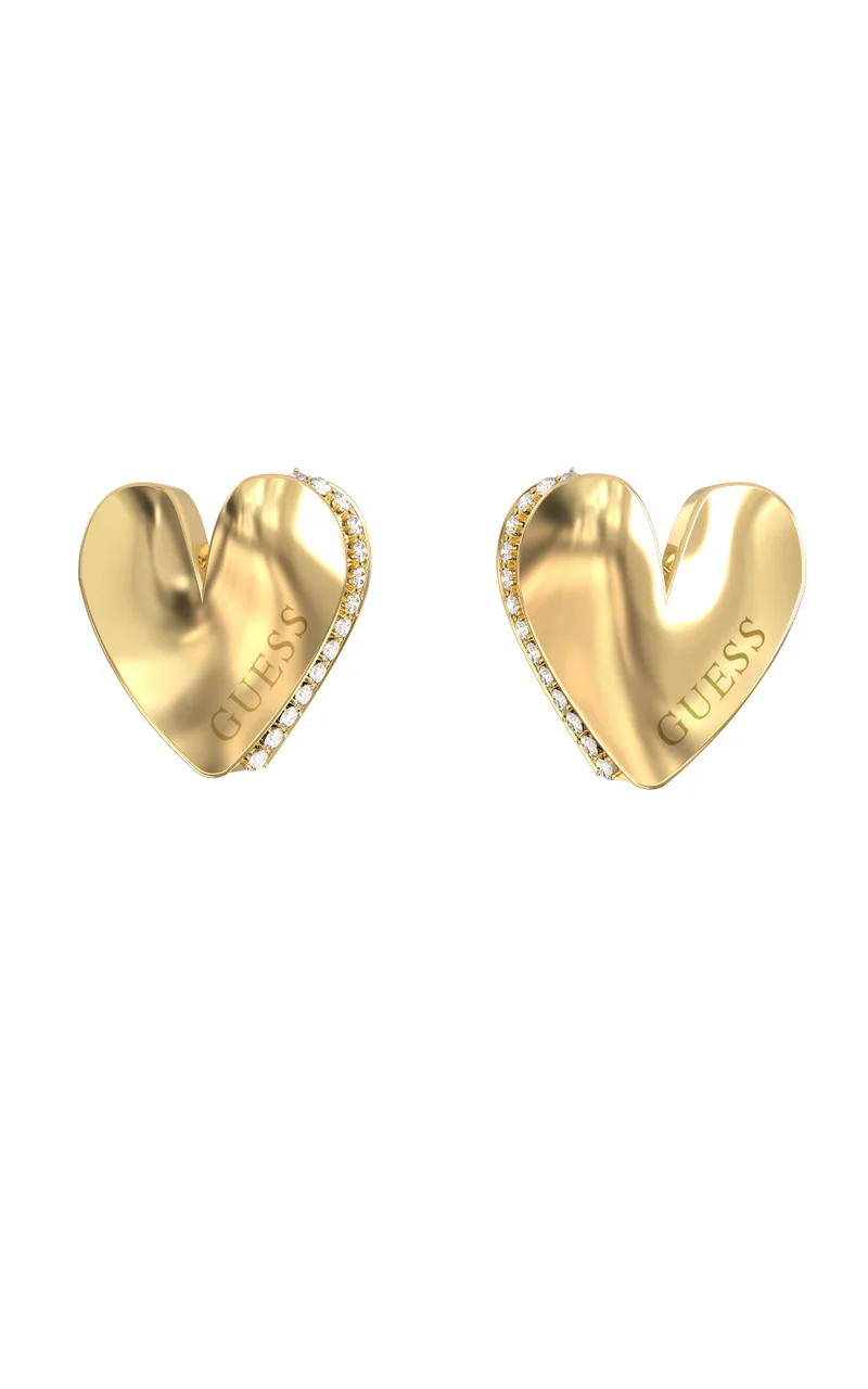 GUESS STEEL BY YOUR SIDE JUBE06089JWYGT/U Σκουλαρίκια Χρυσές Καρδιές Με Λογότυπο