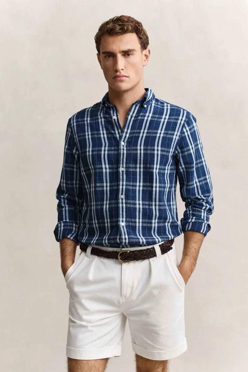 Gant ανδρικό πουκάμισο button down με καρό σχέδιο Regular Fit - 3260079 Μπλε