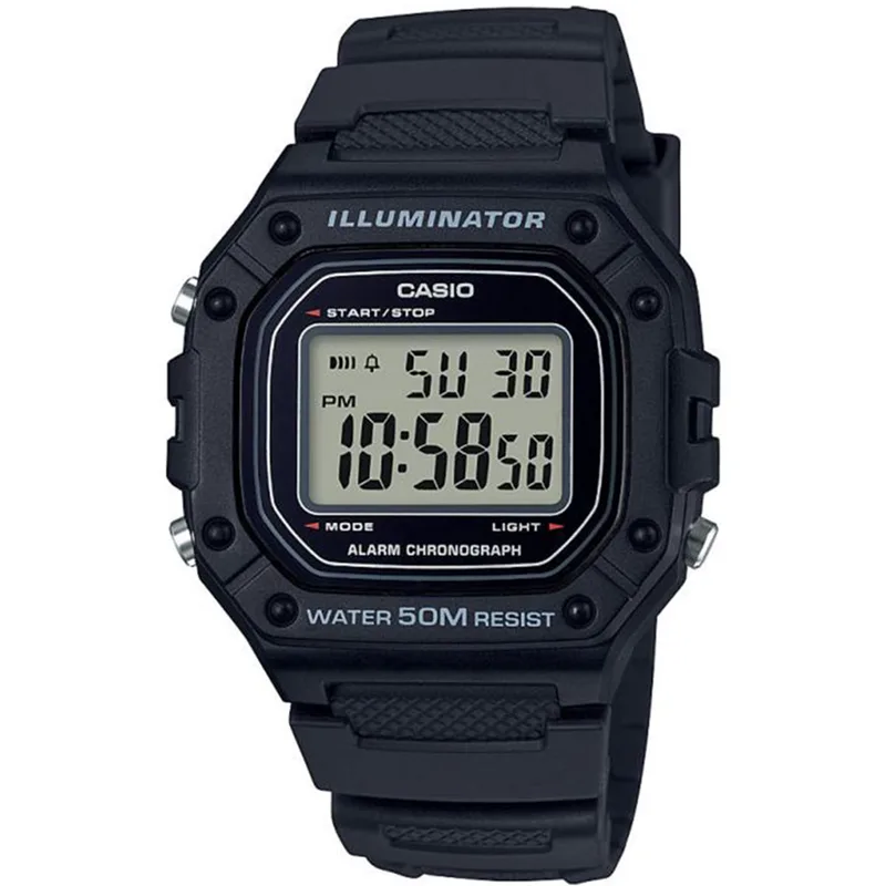 CASIO Collection Black Rubber Strap W-218H-1AVEF