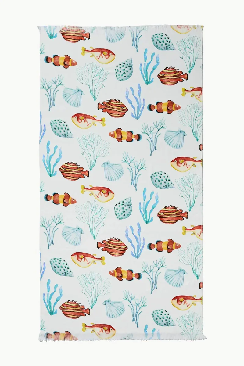 Coincasa unisex πετσέτα θαλάσσης με fish print 90 x 170 cm - 006816292 Λευκό