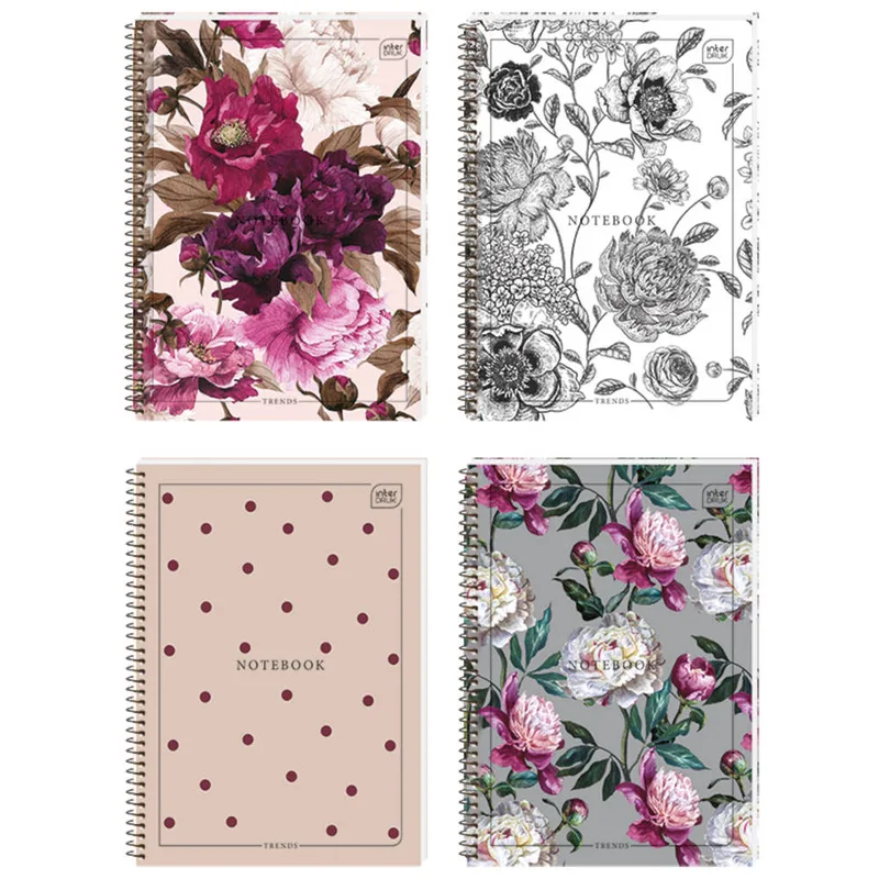 Interdruk τετράδιο σπιράλ Flowers A4 2Θ 120 σελίδων (Τυχαία επιλογή σχεδίου)