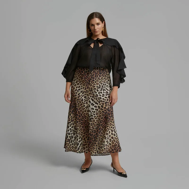 Midi σατέν φούστα με animal print