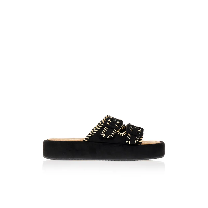 Flatforms μαύρα με κίτρινες ραφές ΜΑΥΡΟ