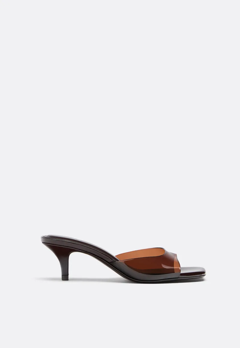 Stradivarius Mules Με Τακούνι Από Βινύλιο Καφέ 40