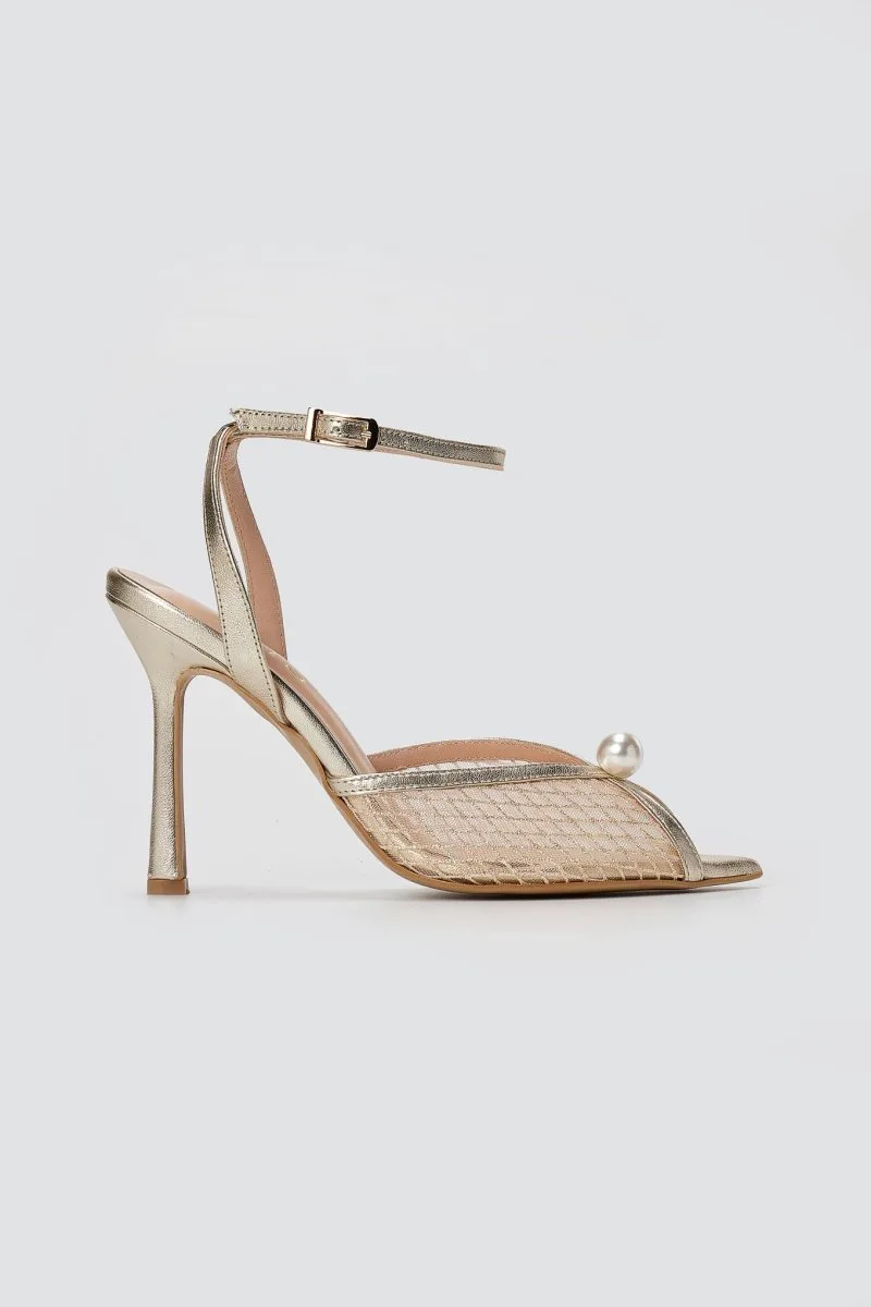 IRIS Pearl Detail Sandals Slim Heel - ADELLE - Χρυσό
