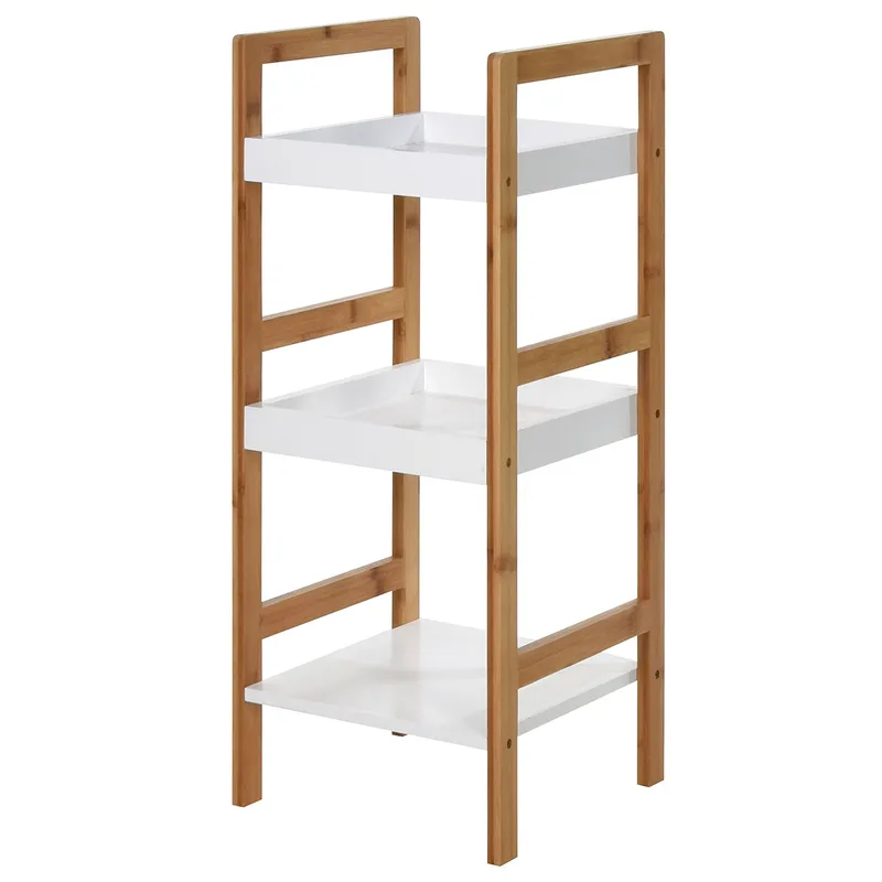 Ραφιέρα Μπάνιου Bamboo-MDF Με 3 Ράφια Natural-White MRShome 0090000 (Υλικό: Mdf, Χρώμα: Λευκό) - MRS HOME - sl-DF-0090000