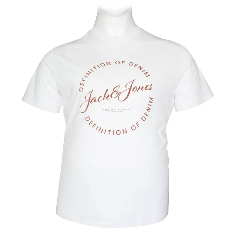 Jack & Jones "Greyson Tee"σε Plus fit γραμμή,με μεταξοτυπία - Bright White