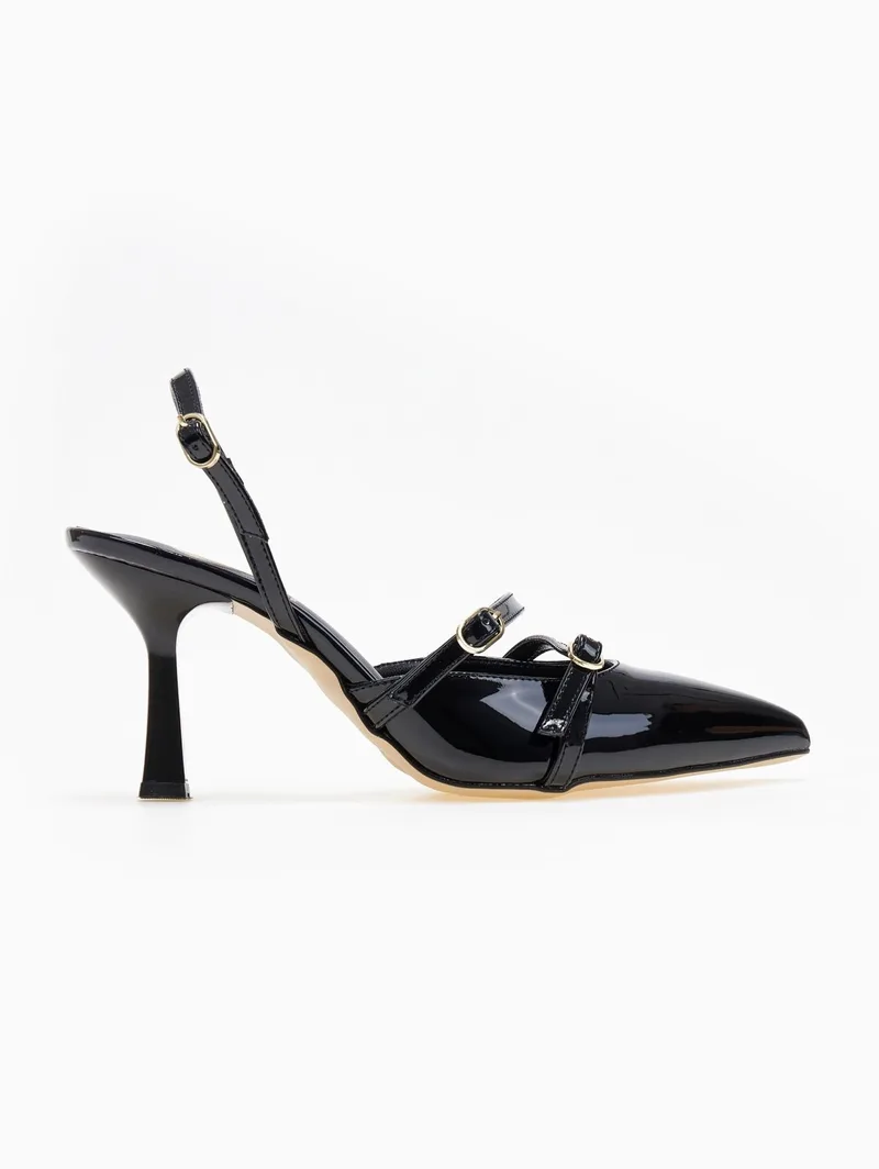 TFP Patent Pointed Pumps with Double Strap - 865 (λουστρίνι) - Black