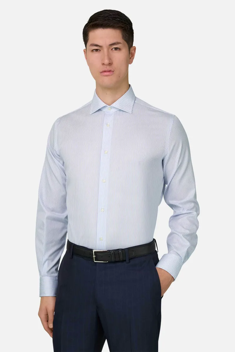 Boggi Milano ανδρικό πουκάμισο με ριγέ σχέδιο Regular Fit - BO26P057801 Γαλάζιο