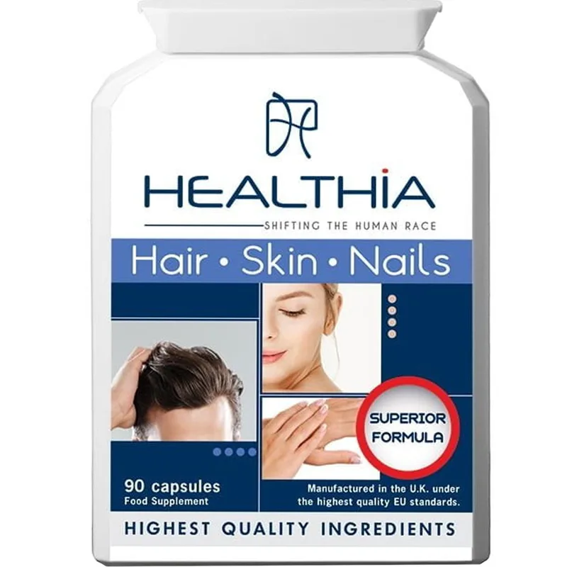 Healthia Hair, Skin & Nails Formula Συμπλήρωμα Διατροφής Αμινοξέων, Βιταμινών, Μετάλλων & Εκχυλίσματος Βοτάνων για την Καλή Υγεία των Μαλλιών, Δέρματος & Νυχιών 90caps