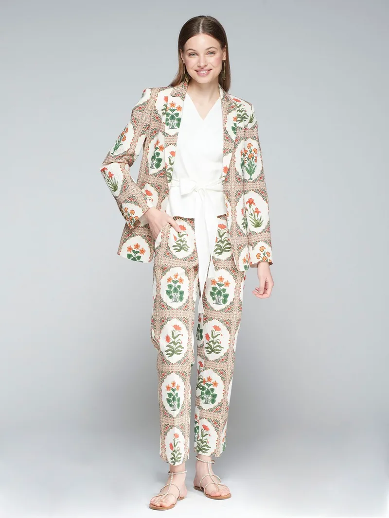Vilagallo Γυναικείο Παντελόνι Βαμβακερό Seersucker με Floral Print Regular Fit σε Πολύχρωμο