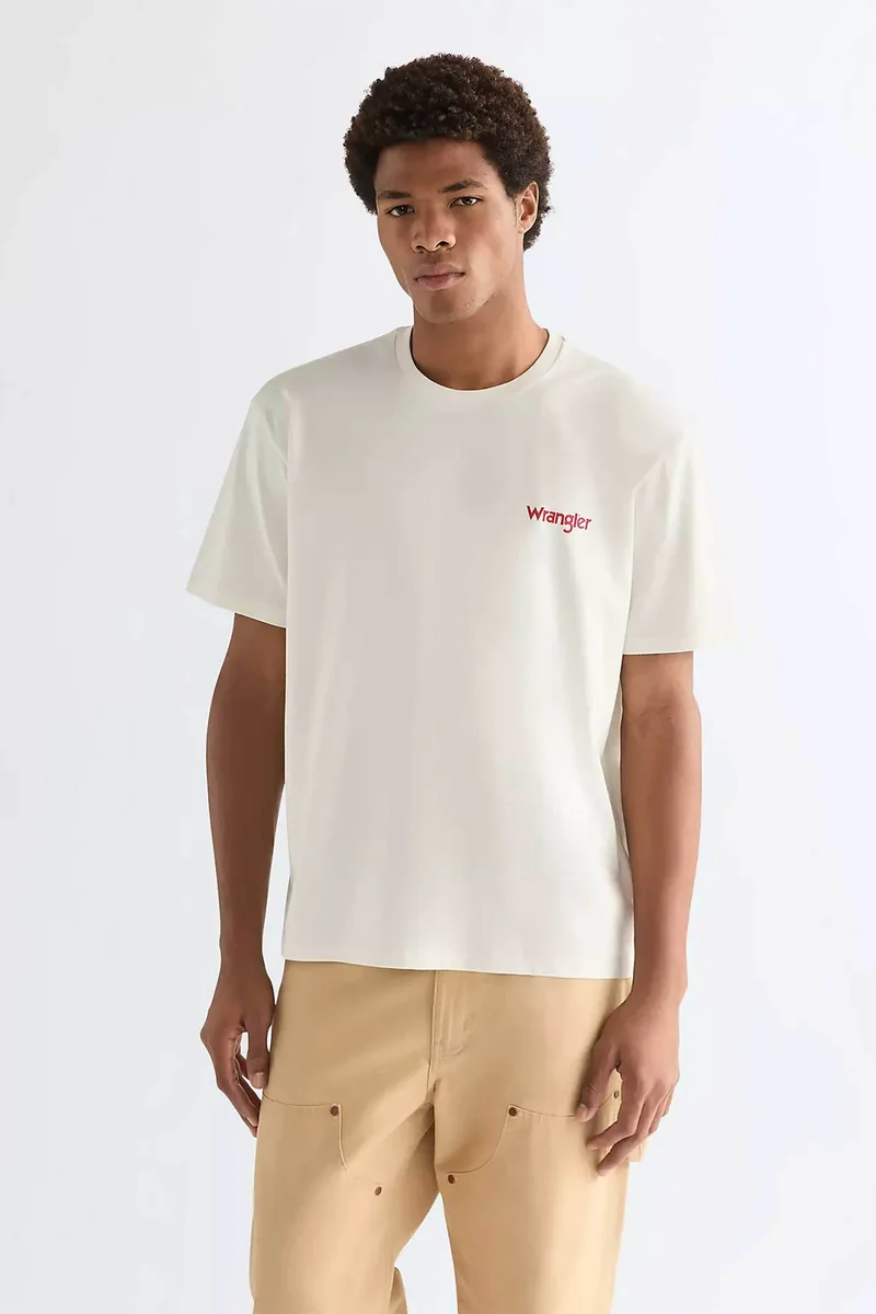 Wrangler® ανδρικό T-shirt με lettering Boxy Fit "Vintage" - 112378016 Λευκό