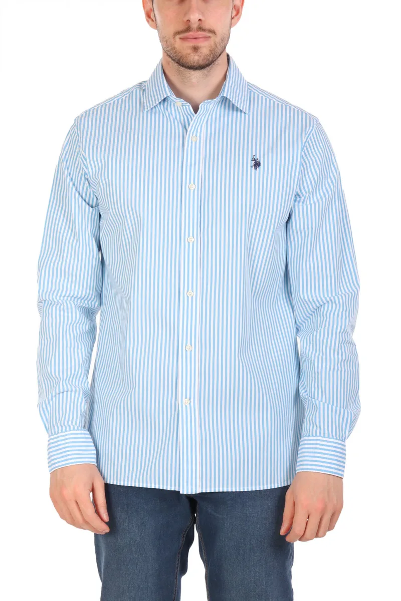 U.S.POLO ASSN ΠΟΥΚΑΜΙΣΟ ΡΙΓΕ SLIM FIT ΣΙΕΛ-ΛΕΥΚΟ