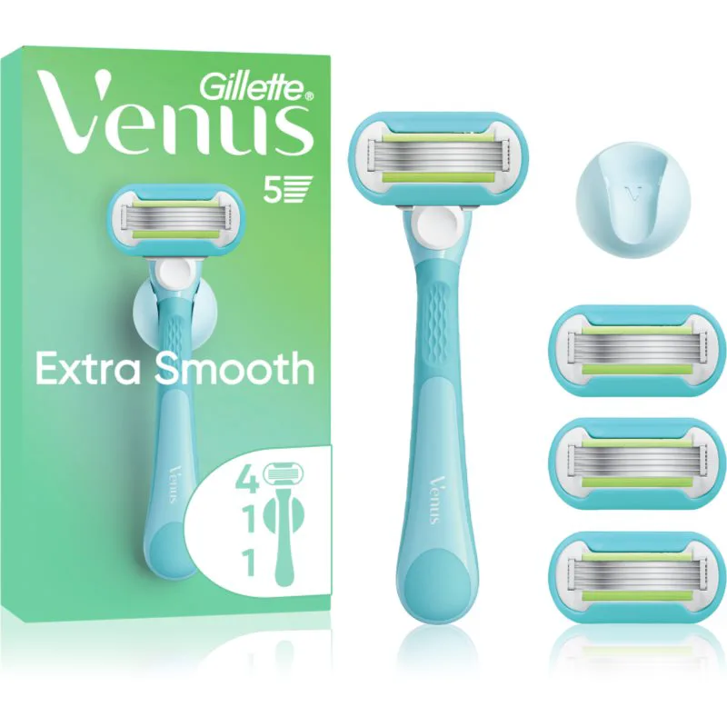 Gillette Venus Extra Smooth γυναικεία ξυριστική μηχανή με στήριγμα για το ντους + ανταλλακτικές λεπίδες 6 τμχ