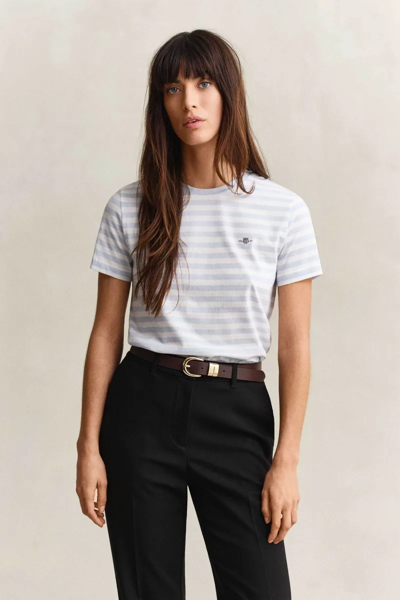 Gant γυναικείο T-shirt με ριγέ σχέδιο και κεντημένο λογότυπο Regular Fit - 4200564 Γαλάζιο