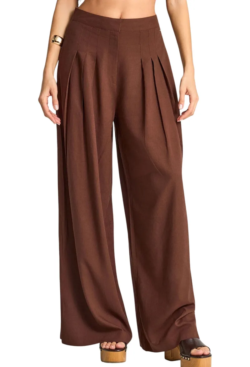 Παντελόνι Υφασμάτινο Funky Buddha Linen Blend FBL013-124-02-COCONUT SHELL Γυναικείο