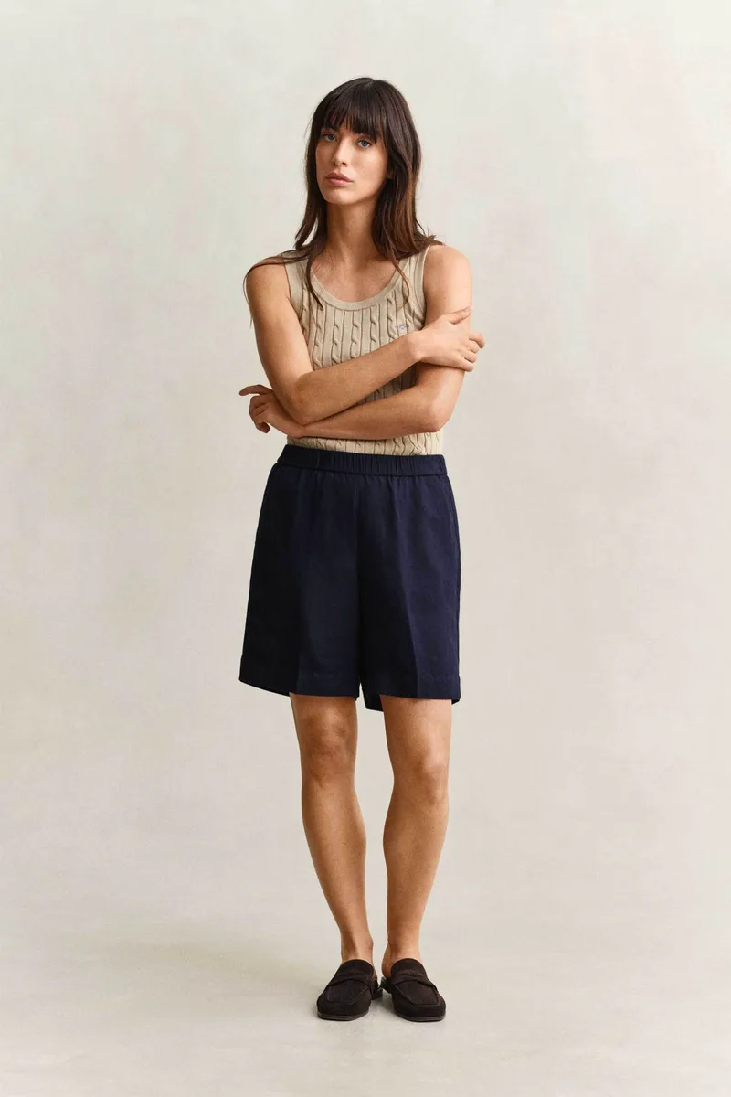 Gant γυναικεία βερμούδα με ελαστική μέση Relaxed Fit - 4020140 Μπλε Σκούρο