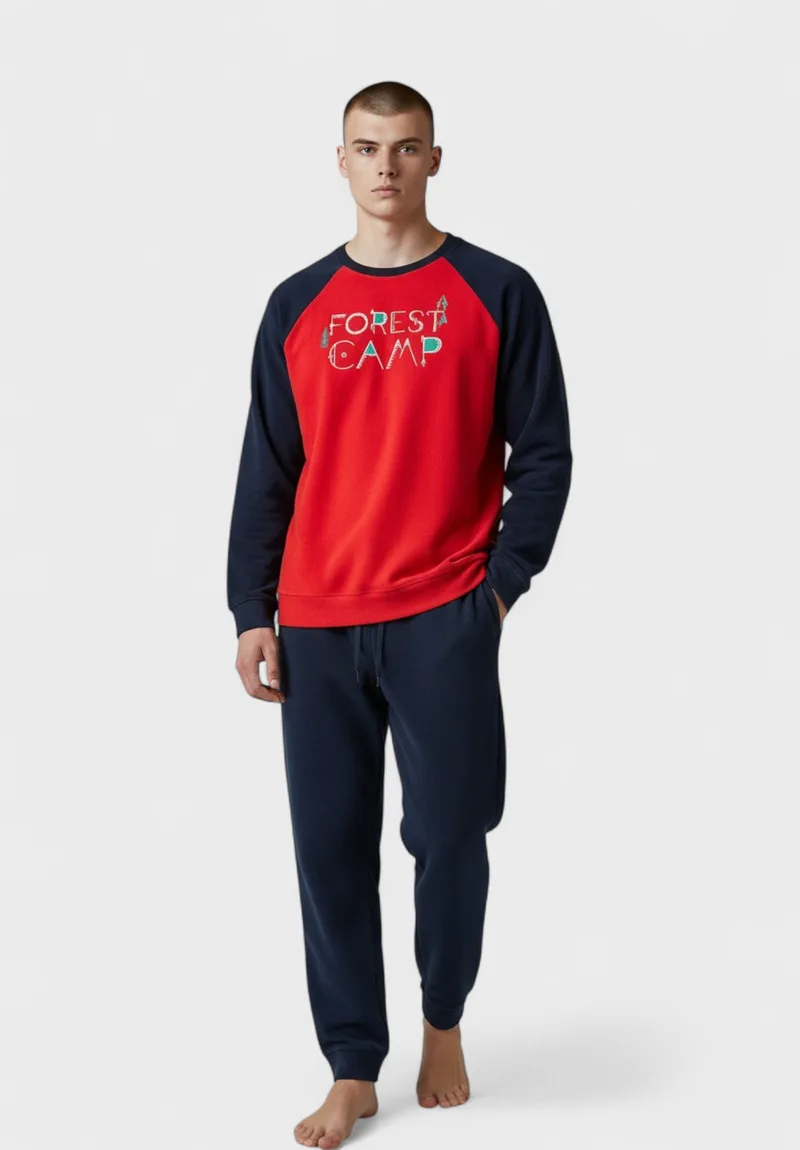 Ανδρική Πιτζάμα Fleece Vienetta "Forest Camp" VNT305010-Κόκκινο