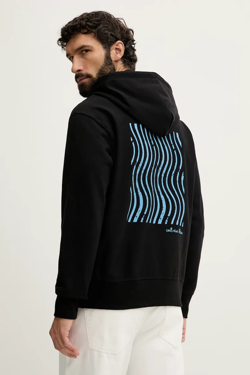 Calvin Klein Jeans μπλούζα με κουκούλα και κουμπιά ανδρική με βαμβάκι
