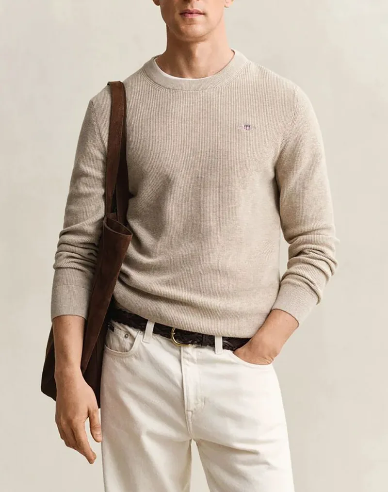 GANT ΠΟΥΛΟΒΕΡ ΜΜ MICRO TEXTURED COTTON C-NECK 3G8030291-198 SandyBrown