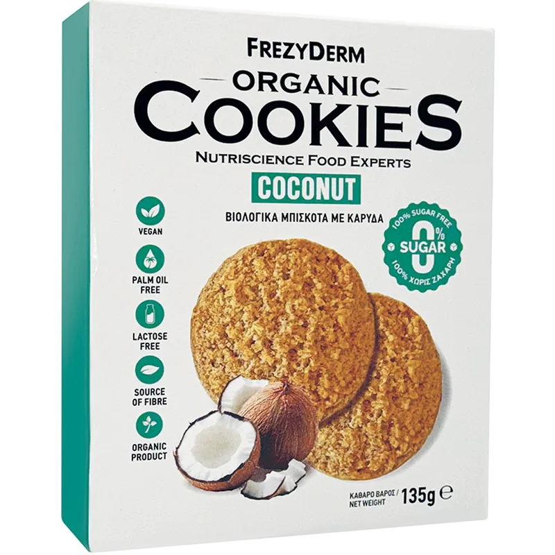 Frezyderm Organic Cookies Βιολογικά Μπισκότα για Παιδιά & Ενήλικες Χωρίς Φοινικέλαιο & Ζάχαρή με Καρύδα 135g - Coconut