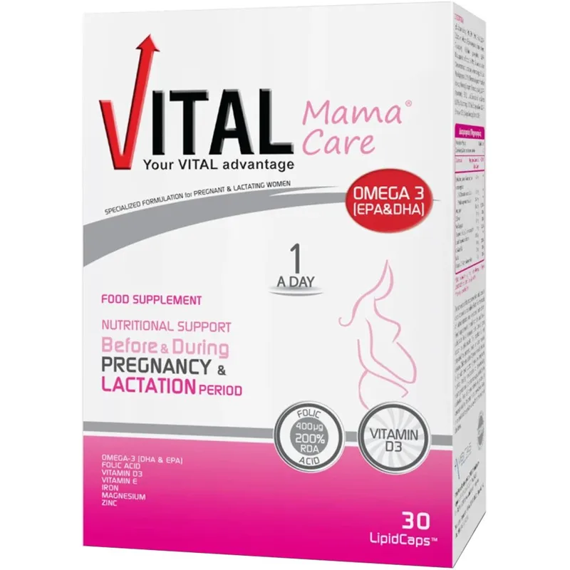 Vital Mama Care Συμπλήρωμα Διατροφής Πλούσιο σε Ω Λιπαρά Οξέα, Βιταμίνες, Μέταλλα & Ιχνοστοιχεία για τη Διατροφική Υποστήριξη της Μητέρας Πριν & Κατά τη Διάρκεια της Εγκυμοσύνης & του Θηλασμού 30caps