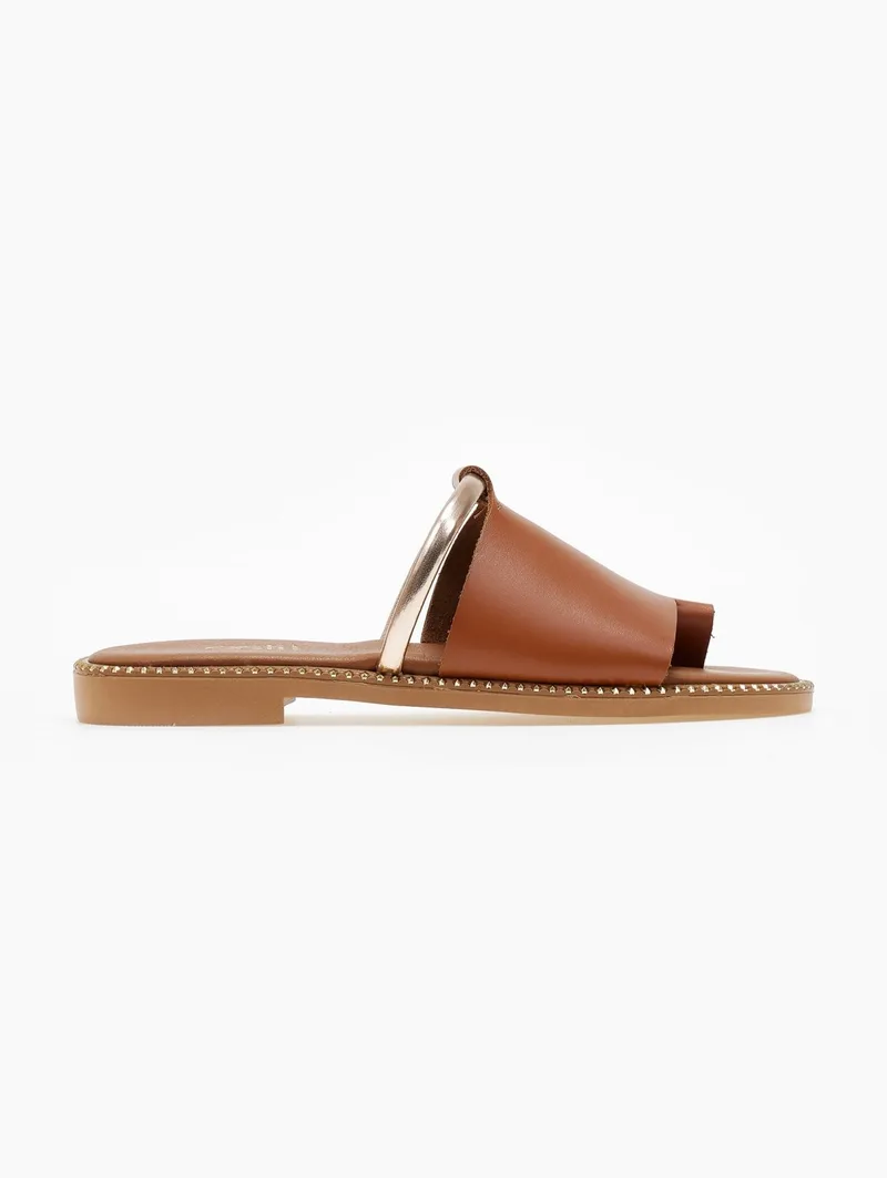 Estil Leather Sandals Wide Strap - 21 - Tan
