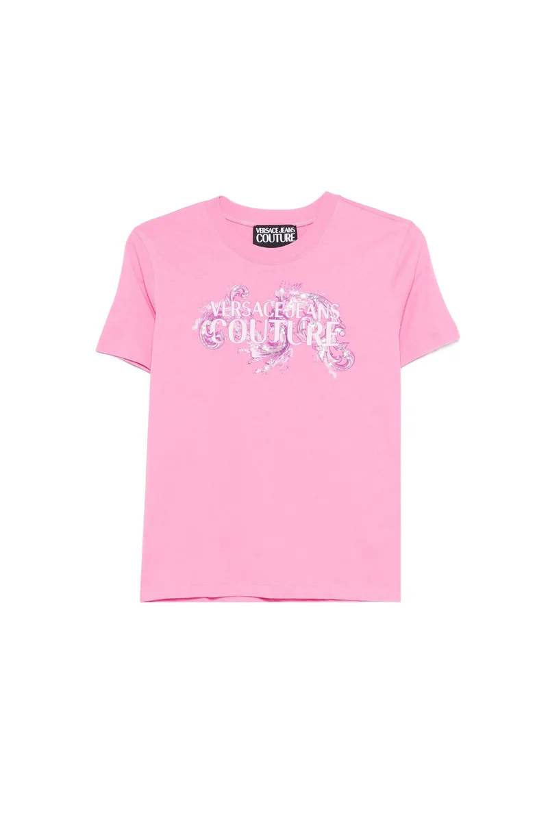 Versace Jeans Couture γυναικείο T-shirt με contrast logo print - 80HAHE02CJ00E Ροζ