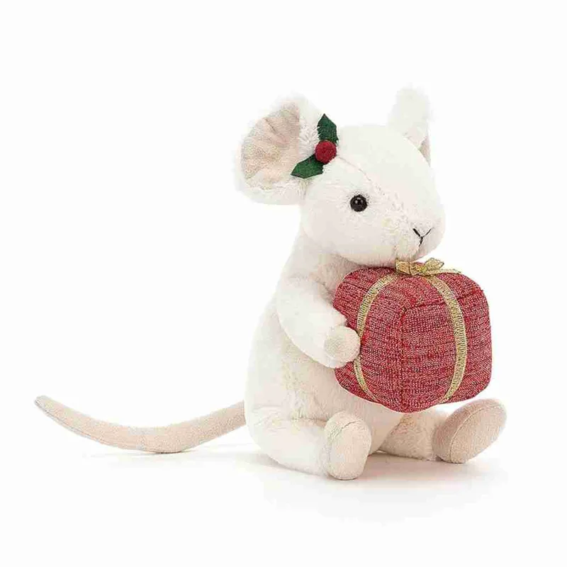Λούτρινο Jellycat Merry Mouse Present 18εκ Λευκό