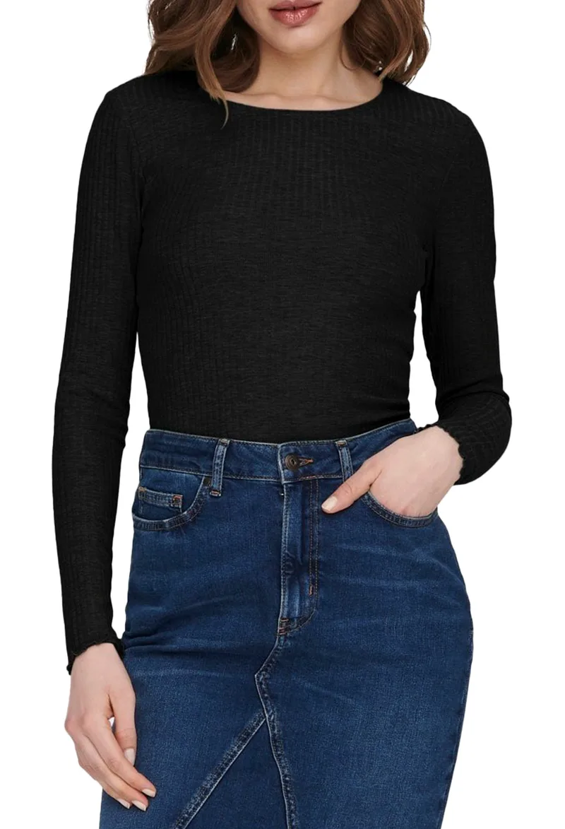 Μπλούζα Μακρυμάνικη Only Onlemma O-Neck Short 15298796-Black Γυναικείο