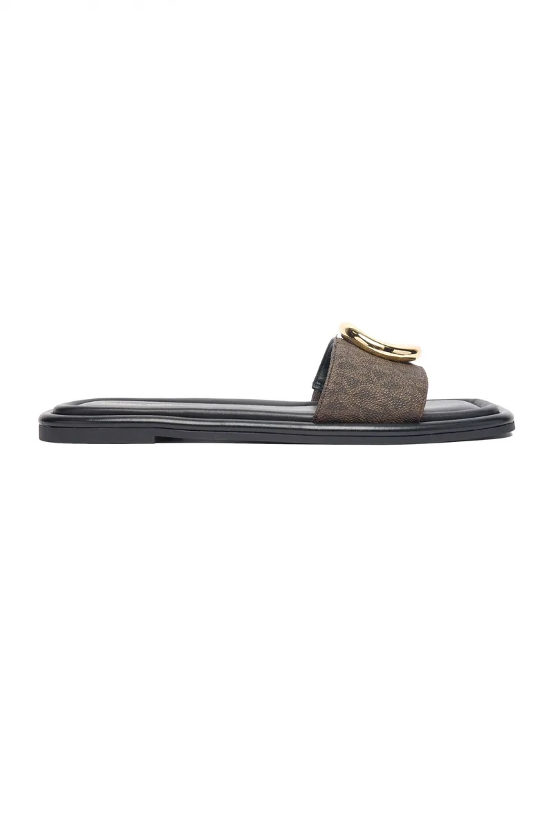 MICHAEL KORS ΠΑΠΟΥΤΣΙΑ ΠΑΝΤΟΦΛΕΣ MILAN SLIDE ALL OVER LOGO ΚΑΦΕ/ΤΑΜΠΑ