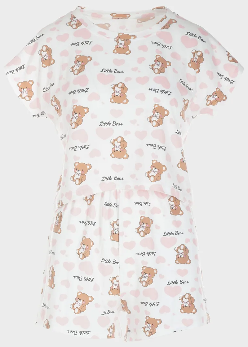 Βaby doll Little Bear με καρδιές και αρκουδάκια ΡΟΖ