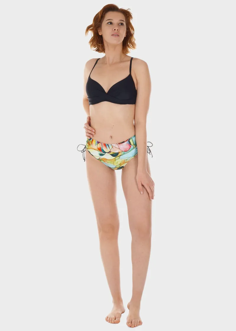 Γυναικείο σετ μαγιό bikini ενσωματωμένη ενίσχυση slip all print ψηλόμεσο.Καλύπτει C-D CUP ΜΑΥΡΟ