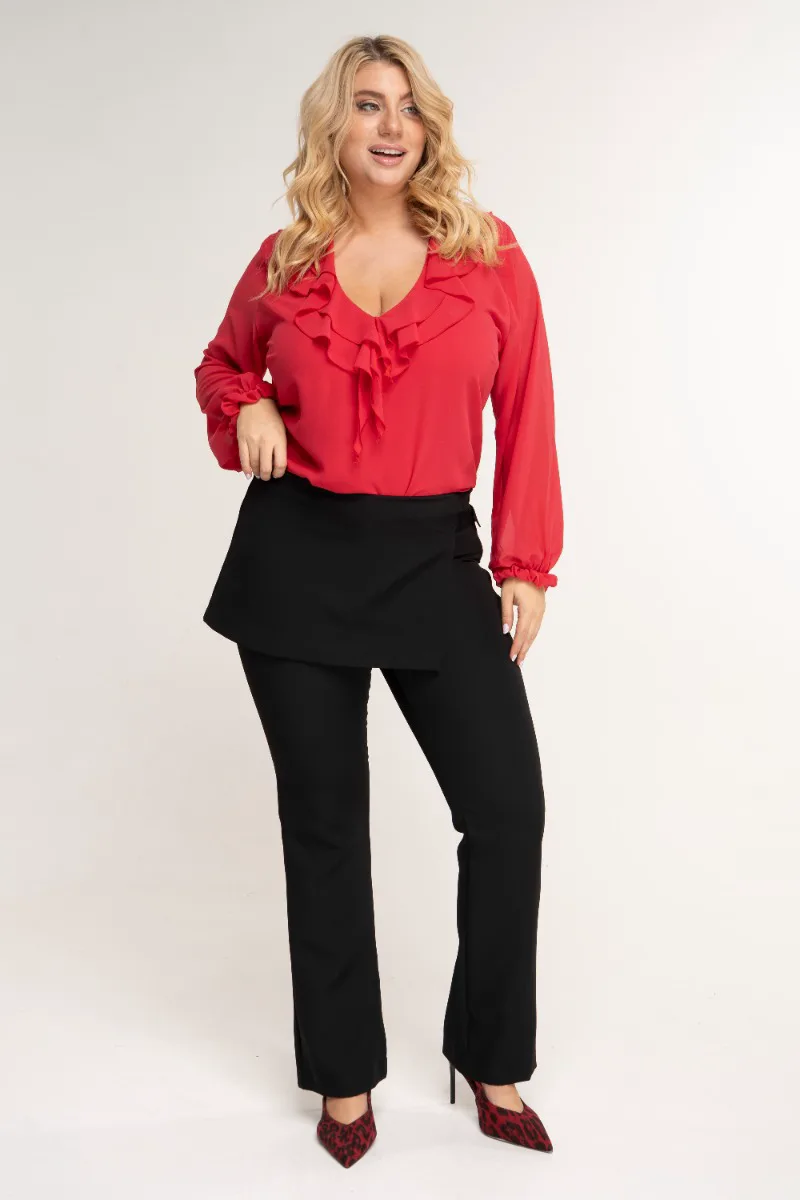 Παντελόνι plus size καμπάνα με φούστα σε μαύρο χρώμα