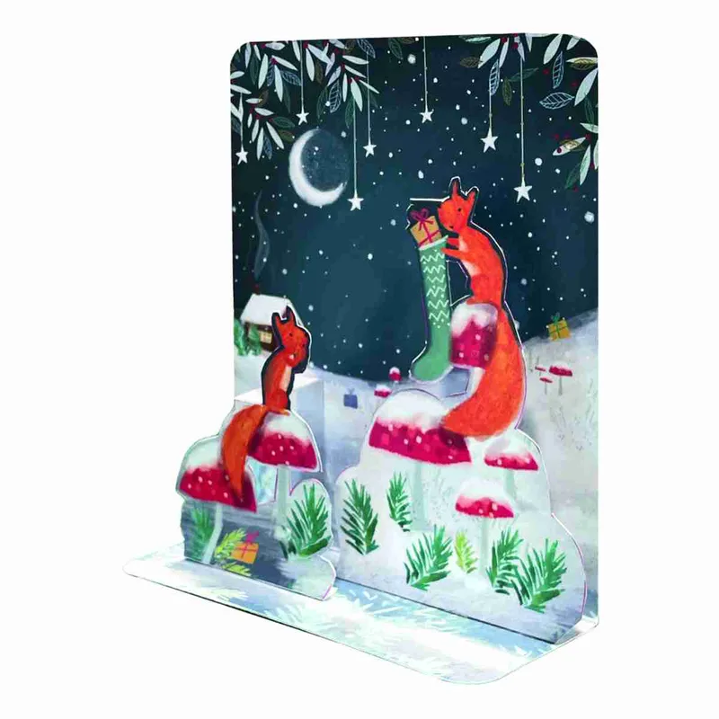 Pictura Xmas 3D Αναδυόμενη Κάρτα Σκιουράκια στη Χιονισμένη Νύχτα