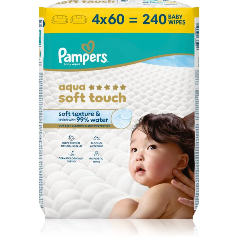 Pampers Aqua Soft Touch υγρά μαντηλάκια καθαρισμού για παιδιά 4x60 τμχ